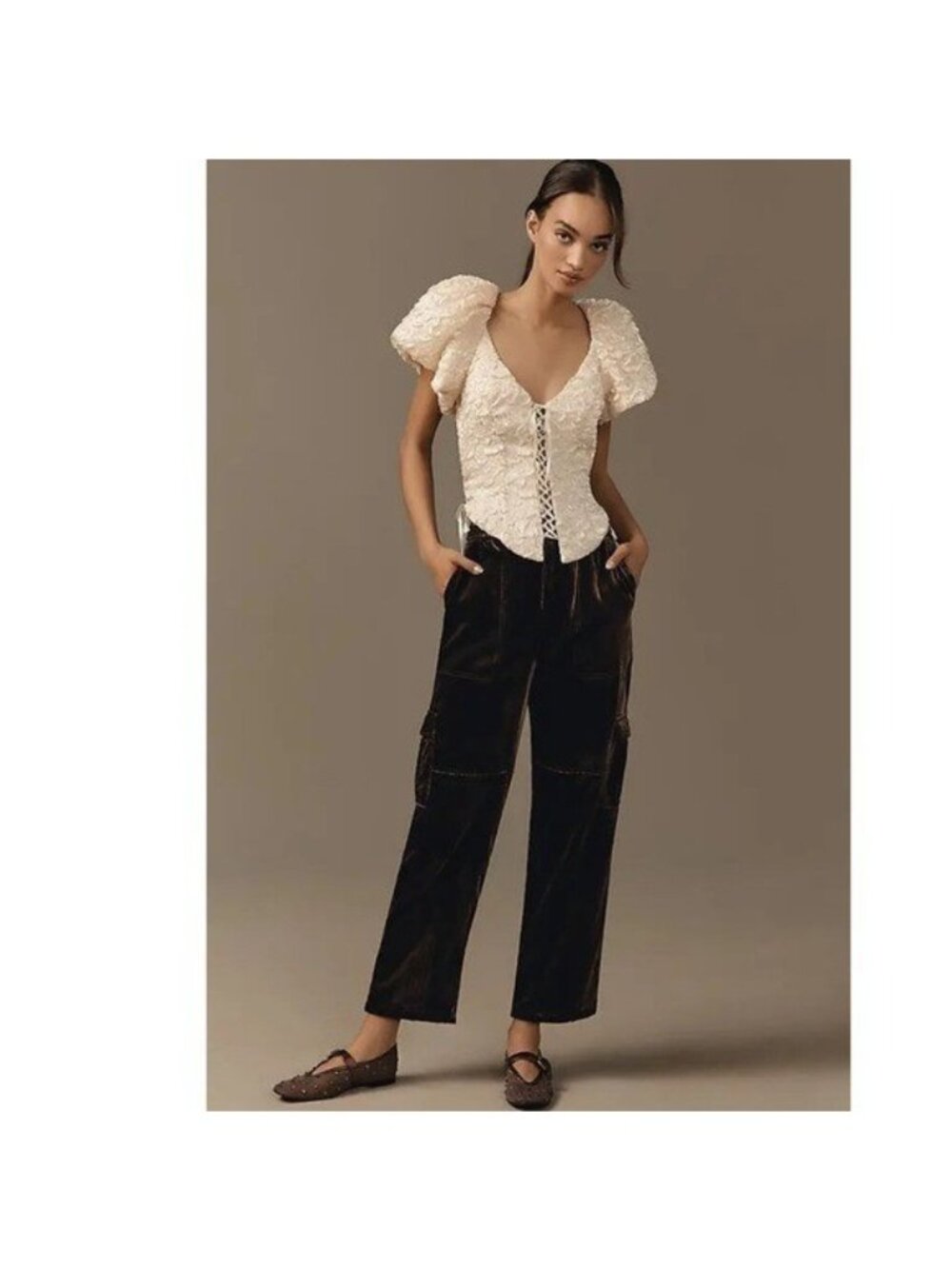 ANTHROPOLOGIE Pilcro Slim Velvet Beach Cargo Pants Chocolate Size M NEW